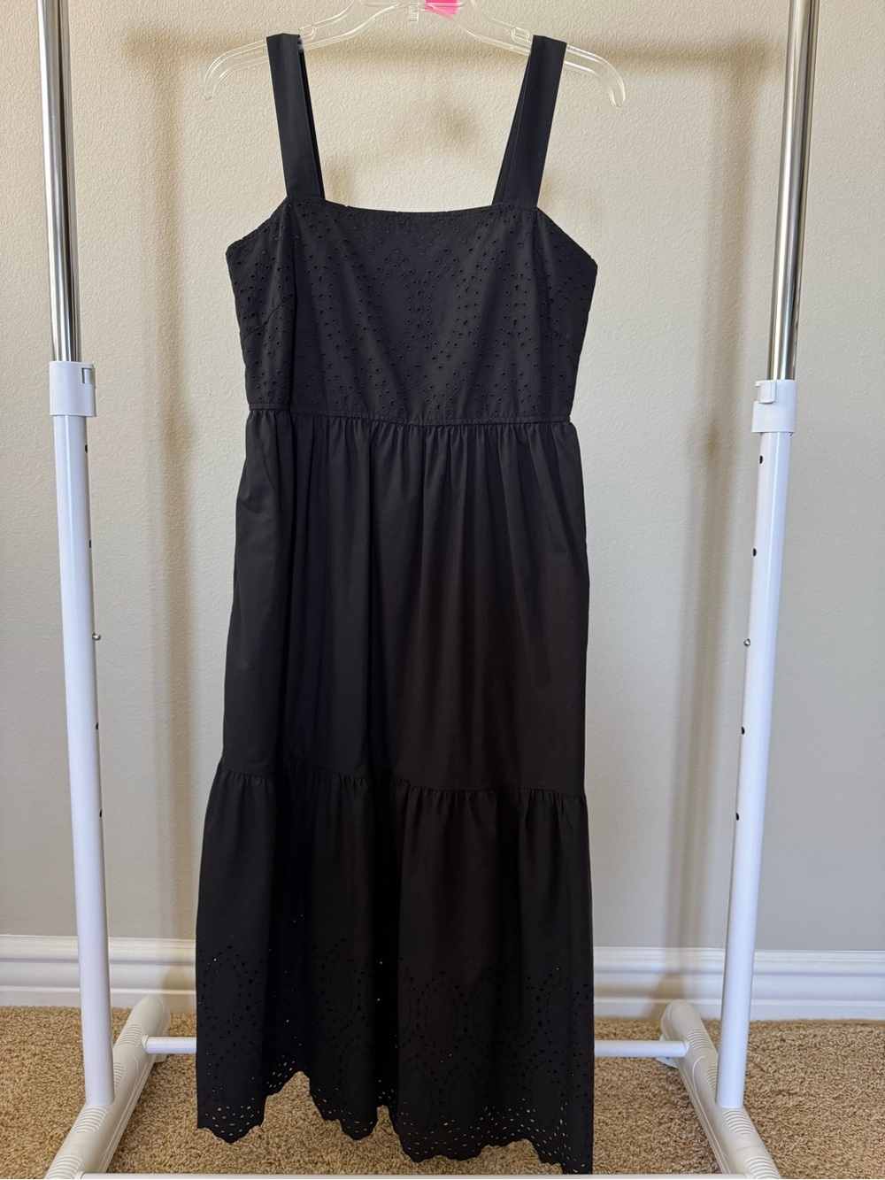 Uniqlo Smocked Eyelet Black Midi Dress M EUC (157)